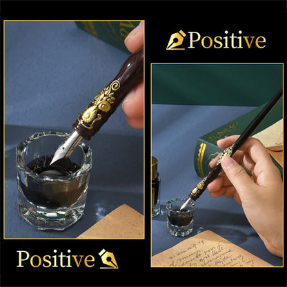 Joyeee Wooden Dip Pen Set with Ink, Vintage Letter Opener Knife, Desk Pen Holder, Tealight Candles, Idea for Writing, Drawing, Signatures, Art Gifts, Envelope Wax Seal Kit with Gold Wax Seal Beads