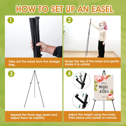 AROIC 63 "Easel Stand for Display, 6 Pack Portable Foldable Metal Easel, Easels for Signs Wedding Logos,Arts, Painting,Adjustable Floor Easels with 6 Storage Bag