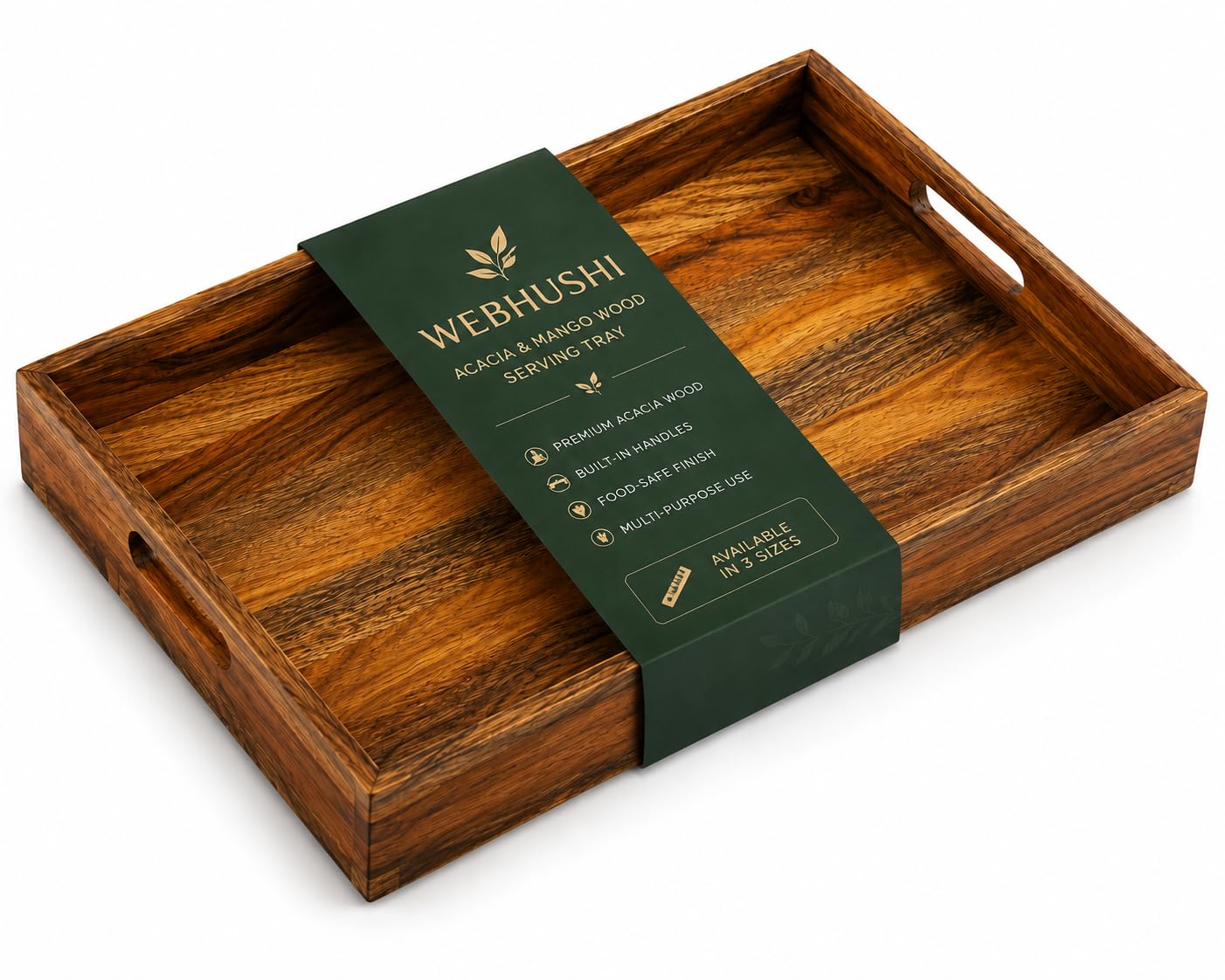 WEBHUSHI Acacia and Mango Wood Serving Tray, 14 x 10 Inches, Brown, 1.5