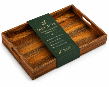 WEBHUSHI Acacia and Mango Wood Serving Tray, 14 x 10 Inches, Brown, 1.5
