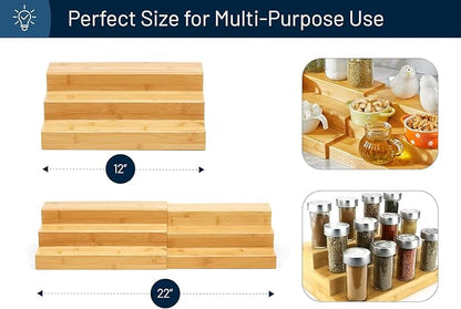 RoyalHouse Bamboo Expandable Spice Rack Organizer, 3-Tier Adjustable Kitchen Cabinet, Countertop Display Shelf, Space Organizer for Kitchen and Bathroom (Pack of 2)