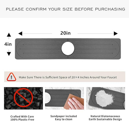 Stone Faucet Mat for Kitchen Sink, Diatomite Fast Drying Absorb Moisture Tray