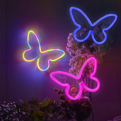 BRIGHTDECK 3 Pcs Butterfly Neon Signs, Neon Light for Bedroom, USB or 3-AA Battery Powered LED Wall Décor for Valentines Day Birthday Gift, Wedding, Party, Home Decor (Pink, Purple, Warm white)
