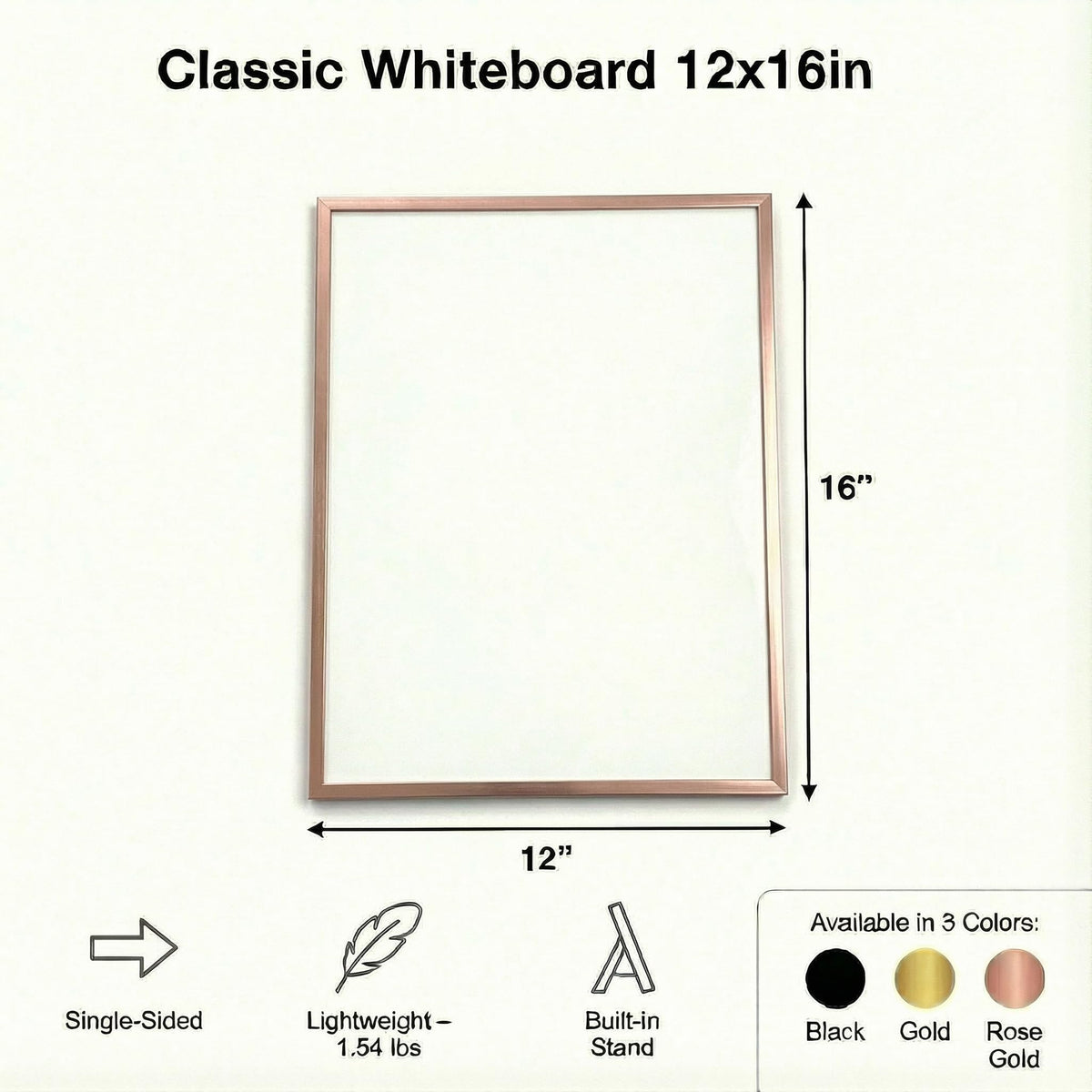 Lulu Office Magnetic Dry Erase Board 12x16 with Foldable Stand, Portable Rose Gold Desktop Whiteboard for Home, Office, School & Kitchen, Includes Weekly & Monthly Magnetic Planner Sheets