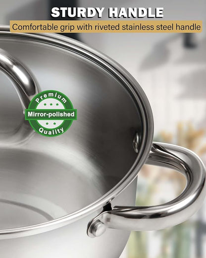 Cook N Home Basics 3 Quart Stainless Steel Stock Pot with Lid, Cooking Pot for Pasta, Soup, Sturdy Handle, Stockpot with Even Heating, Oven & Dishwasher Safe, Cookware for Canning, Boiling, Simmer