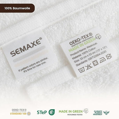 SEMAXE 100% Cotton Washcloths 12-Pack, 13 × 13 Inch Soft Luxury Face Towels –