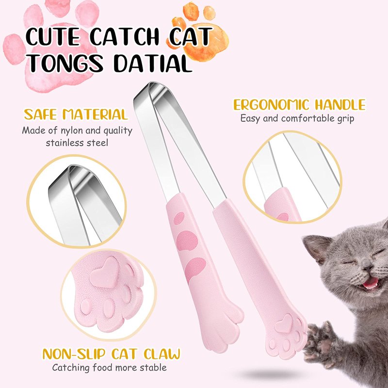 Patelai 3 Pieces Cat Paw Tongs 7 Inch Stainless Steel Tiny Tongs Cute Kitchen Accessories Mini Food Cat Kitchenware Kawaii Kitchen Decoration for Snack Cooking BBQ Grilling Sweets (Pink,White,Black)