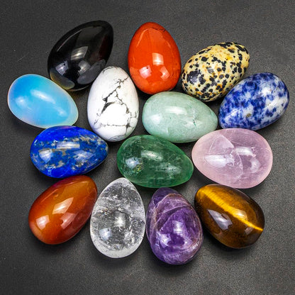 14 Pieces 1.18inchs Crystal Stones Eggs Statue Ornament Rock Crystals Polished Mineral Rock Egg Carving Crafts Stones Crystal Gifts for Meditation Reiki Healing Balancing Home Decor (Egg 14pcs Set)