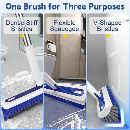 4-in-1 Floor Scrub Brush with Long Handle V-Shaped Crevice Brush Floor Scrubber