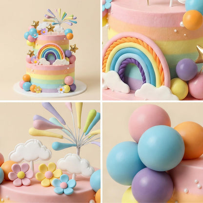 Rainbow Cake Topper 39pcs Rainbow Cake Decorations with Pastel Balls Topper Daisy Flower Cupcake Decroation,Boho Party Decorations for Groovy Hippie Birthday Wedding Baby Shower Cupcake Decorations