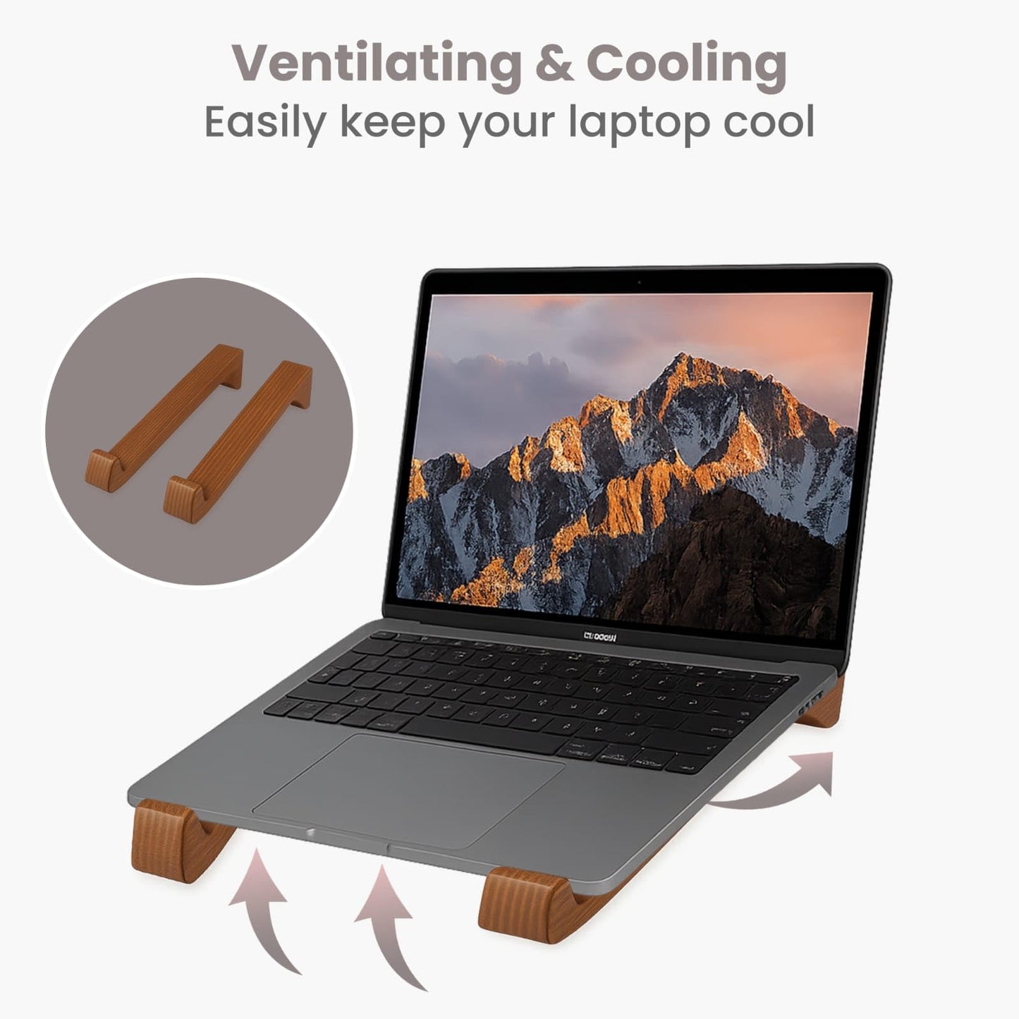 Fida Horeca Wooden Laptop Stand | Ergonomic Laptop Riser | Handcrafted from American Pine Wood | Walnut Finish | 9.84 x 1.57 x 2.76 in | Home, Office & Studio Use