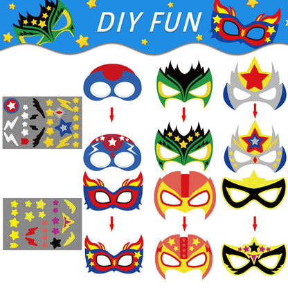 chiazllta 48 Packs Mask Your Own Super Theme Hero Masks Hero Craft Kits Kids DIY Paper Masks Art Craft Kid Gift Decor for Home Class Game Activities Father's Day Party Favors