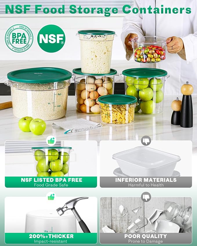 12QT NSF Food Storage Containers: 8 PCS Commercial Clear Round Food Storage