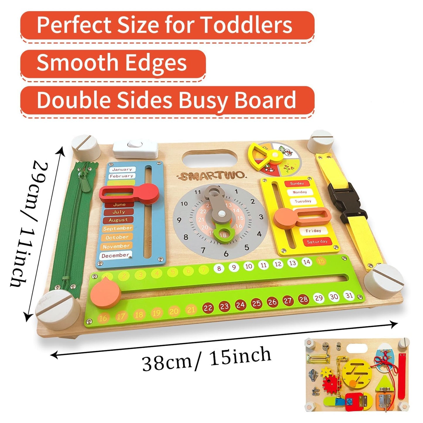 Smartwo Montessori Busy Board for Toddlers 3-5, Large Wooden Sensory Board with 20+ Learning Activities, Fine Motor Toy, Double-Sided Travel Busy Board for Preschool Boys & Girls