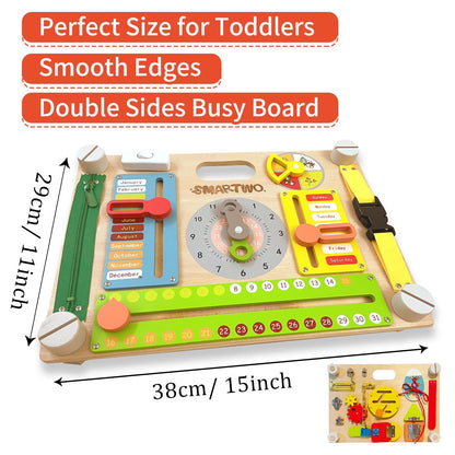 Smartwo Montessori Busy Board for Toddlers 3-5, Large Wooden Sensory Board with 20+ Learning Activities, Fine Motor Toy, Double-Sided Travel Busy Board for Preschool Boys & Girls