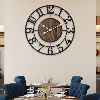 Tixmtry Large Metal Wall Clock, 20 Inch Retro Decorative Silent, Non Ticking, Battery Operated Modern Big Wood Wall Clock for Living Room, Farmhouse, Bedroom, Fireplace, Kitchen, Office, Home Decor