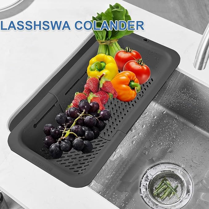 LASSHSWA Collapsible Colander for Kitchen, Over the Sink Strainer Basket for