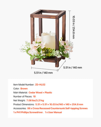 VEVOR 10 Set/30 Pcs Wooden Wedding Lantern Centerpiece, Includes 10 Wooden Lantern Candle Holder 10 Flameless LED Candle 10 Champagne Flower Wreath for Wedding Table Party Farmhouse Decor, Brown