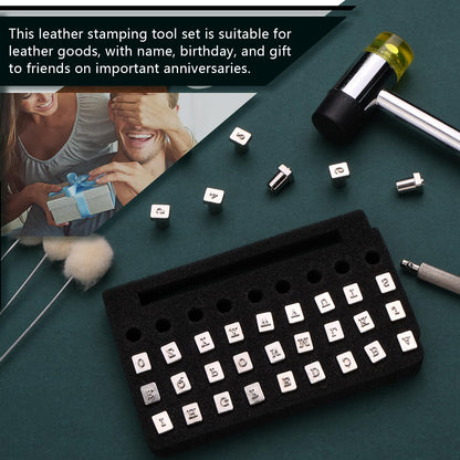 Wonvoc 44 Pcs Leather Stamping Tools, 36 Pcs Leather Letter Stamps, Leather Stamping Kit, with Wool Dauber Stamping Tools, Leather Hammer, for DIY Leathercrafts