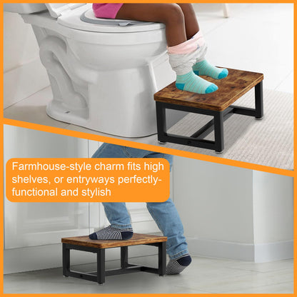 Wooden Step Stools with Anti Slip Pat for Adult, Heavy Duty Bedside Foot Stools with 400-LBS Capacity for High Beds, 7" Tall Bed Steps for Bedroom Kitchen Bathroom, Rustic Brown
