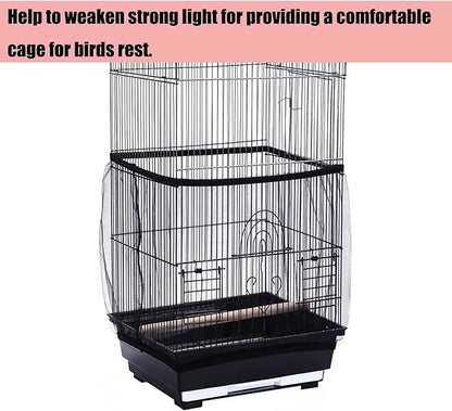 Bird Cage Seed Catcher, Large Bird Cage Cover, 75-118'' Universal Adjustable Birdcage Cover Skirt Soft Airy Nylon Mesh Net for Parakeet Macaw African Round Square Cage, Black