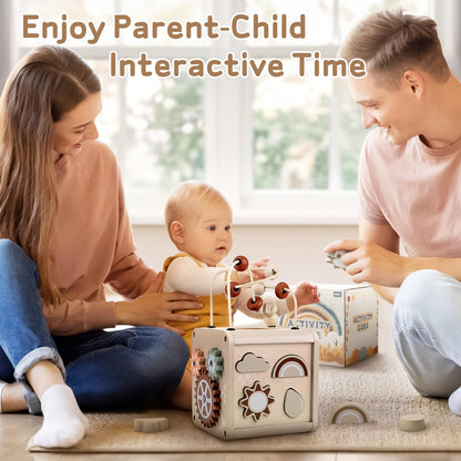 Vanplay Montessori Toys for 1+ Year Old Girls Boy Gifts, Wooden Sensory Activity Cube for Babies 12-18 Months, Learning Educational Toys 1 2 3 Year Old First Birthday Gifts for Toddler 1-3