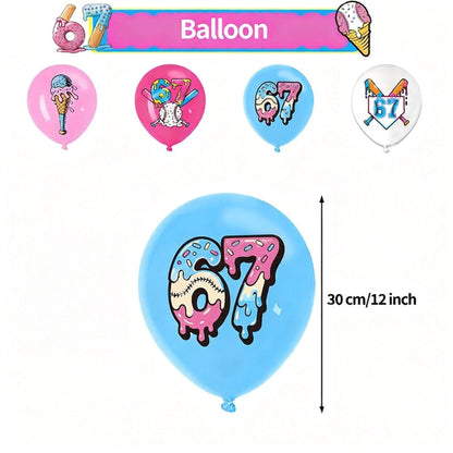 Toplepor 67 Ornament Birthday Decorations, 67 Meme Themed 6 7 Ornament Birthday Party Favors Set Includes Banner, Large Cake Topper, 24 x Cupcake Toppers, 18 x Ballons 6 7 Birthday Decorations