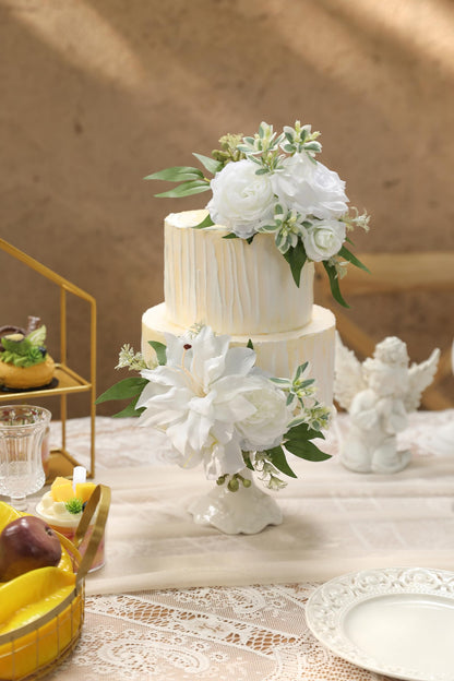 Serra Flora 3Pcs Pre-made Silk Flowers Cake Topper Wedding Artificial Flowers Decor Artificial Rose Cake Decorations for Birthday Baby Shower Engagement Anniversary Party Supplies.