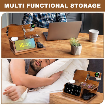 Gifts for Men 3-in-1 Charging Stand Compatible with iPhone 16 Charger Station, Nightstand Organizer Wood, Fathers Day Perfect for Dad Husband Boyfriend Son, for iPhone 16/15/14/13/12 Max Plus, Watch