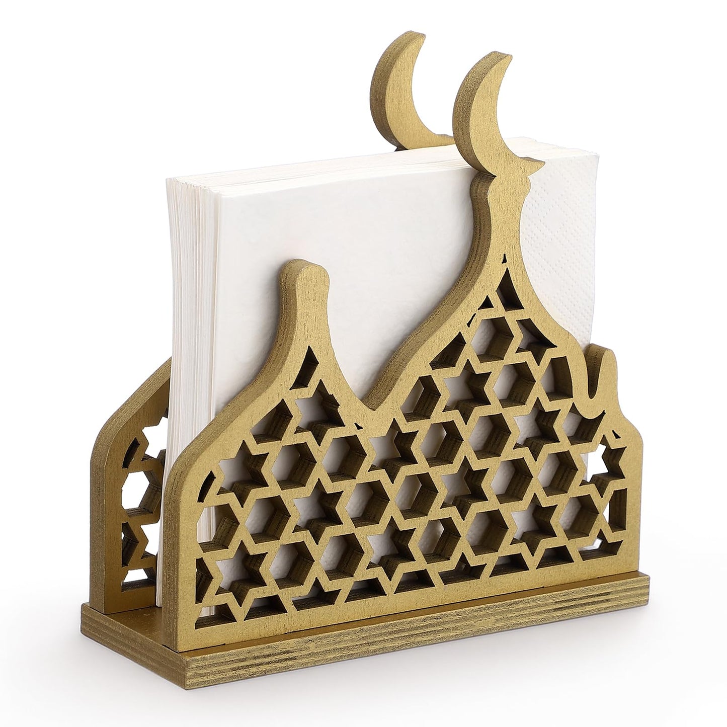Namalu Eid Gold Napkin Holder for Tables Classical for Islamic Ramadan Holiday Napkin Holder Wooden Ramadan Kareem Tissue Dispenser Mubarak Wood Tissue Dispenser for Storage