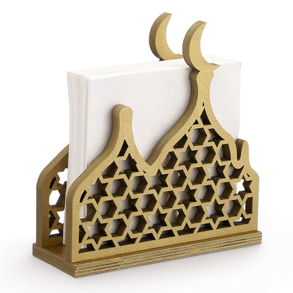 Namalu Eid Gold Napkin Holder for Tables Classical for Islamic Ramadan Holiday Napkin Holder Wooden Ramadan Kareem Tissue Dispenser Mubarak Wood Tissue Dispenser for Storage