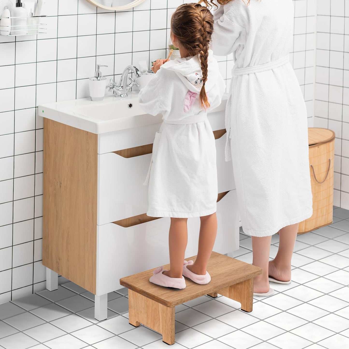 Jurath Wooden Step Stool Step Stool for Adults Heavy Duty Stepping Stool for Bedroom, Garden, Bathroom Easy to Assemble 5.9" High