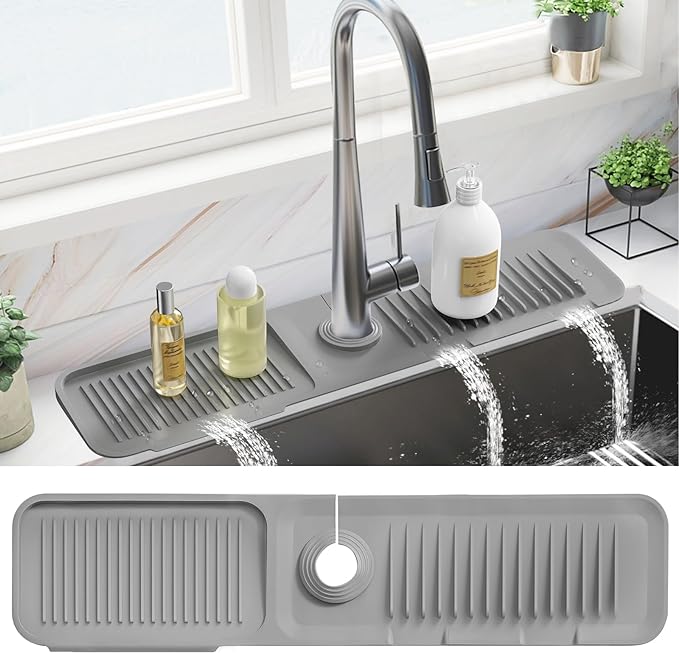 PoYang 24 Inch Faucet Mat for Kitchen Sink Splash Guard Behind Faucet, Sink