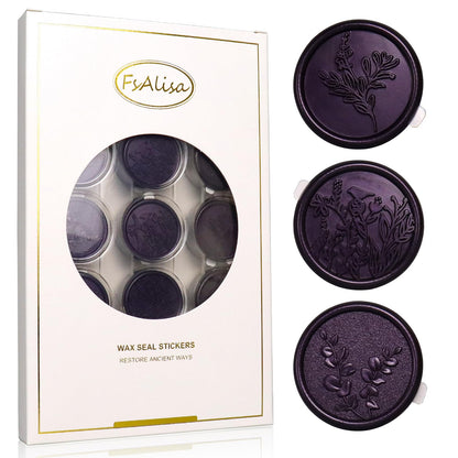 FsAlisa 60pcs Botanical Wax Seal Stickers, Dark Purple, Floral & Leaf Pattern, Waterproof, Self-Adhesive, For Invitations, Cards, Gift Wrapping, Wine Bottles & More