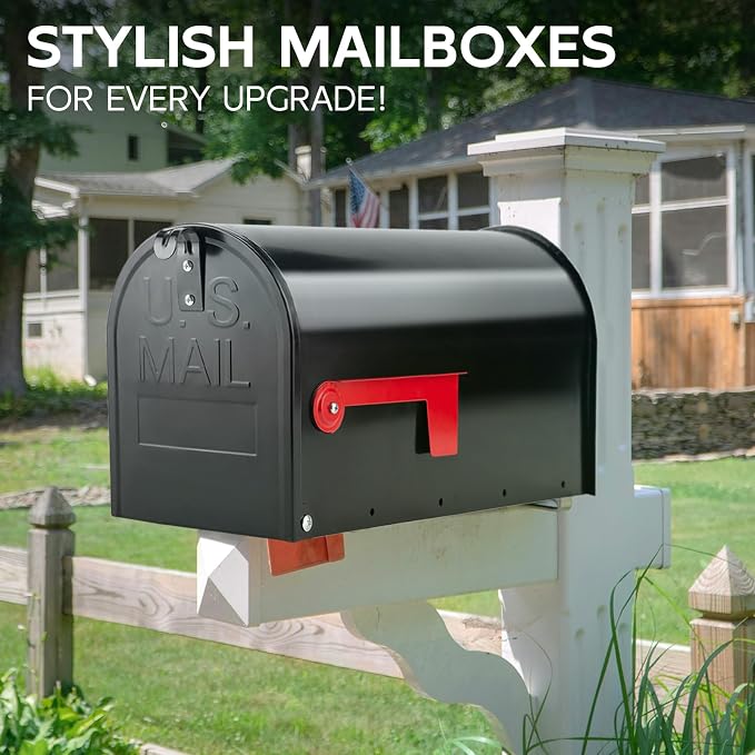 BlissBoard Mailboxes for Outside, Galvanized Steel Medium Black Metal Mailbox, 20 x 8.7 x 6.7 Inches