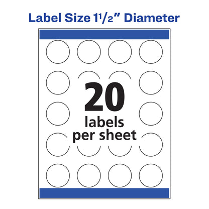 Avery Matte White Round Labels, Sure Feed Technology, Permanent Adhesive, 1-1/2", 400 Labels (8293)