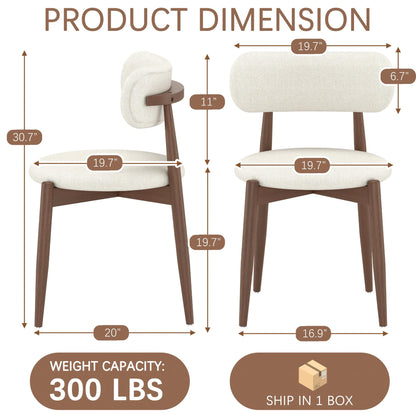 Fabulcozy Wooden Dining Chairs Set of 2, Mid Century Modern Upholstered Kitchen Chairs with Solid Wood Legs, 350lb Heavy Duty Padded Side Chairs for Dining Room & Vanity, Beige