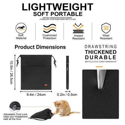 Desing Wish Lightweight Headphone Storage Bag, Portable Headset Carrying Pouch Headphone Case Bag Soft Travel Pouch for Over-Ear Headphones/Gaming Headsets/Neckband Earbuds (Large Black)