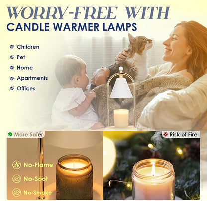Candle Warmer Lamp With Timer, Electric White Light for Bedroom, Dimmable Wax Melts Warmer for Jars, Beside Lamp Gifts for Women Home Decor (2 Bulbs Included)