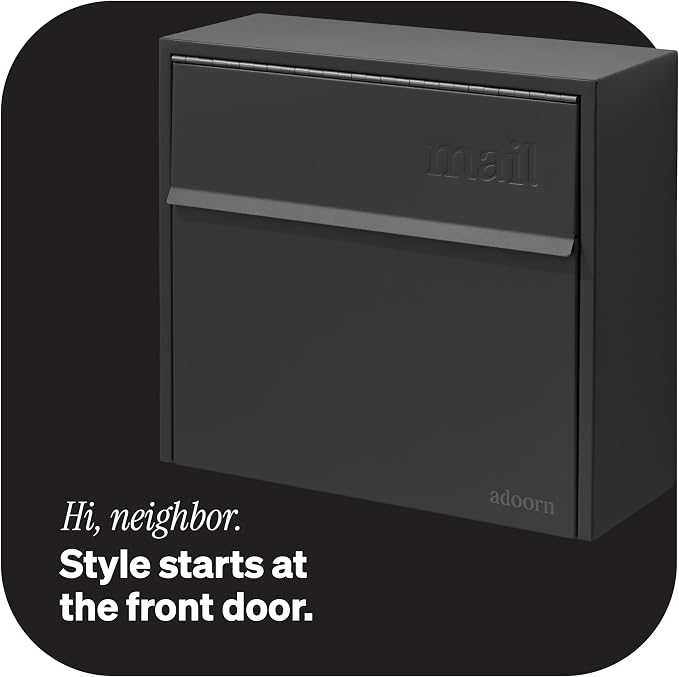 Adoorn Lockable Wall Mount Mailboxes for Outside - Small Anti-Theft Locking Mailbox for Letters - Weatherproof Construction - Durable Steel - 13.5" H x 15" L x 5.5" D - Black