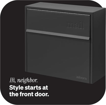 Adoorn Lockable Wall Mount Mailboxes for Outside - Small Anti-Theft Locking Mailbox for Letters - Weatherproof Construction - Durable Steel - 13.5" H x 15" L x 5.5" D - Black