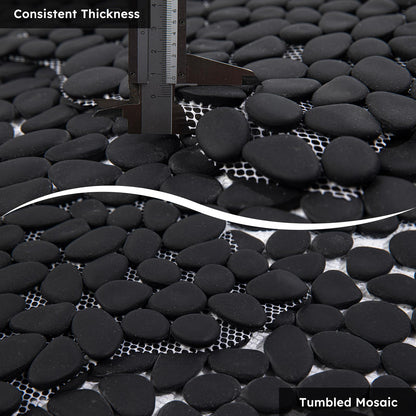 Diflart Pebble Tile for Shower Floor, Black Oval, 5 Sheets, Pebble Mosiac Backsplash for Kitchen Bathroom Wall and Floor Tile