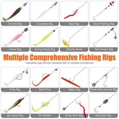 RoundFunny 602 Pcs Fishing Tackle Accessories Kit, Organized Fishing Tackles Box with Tackle Included, Fish Hooks, Weights Sinkers, Swivels, Beads Gear and Equipment Set, Fishings Gift for Men