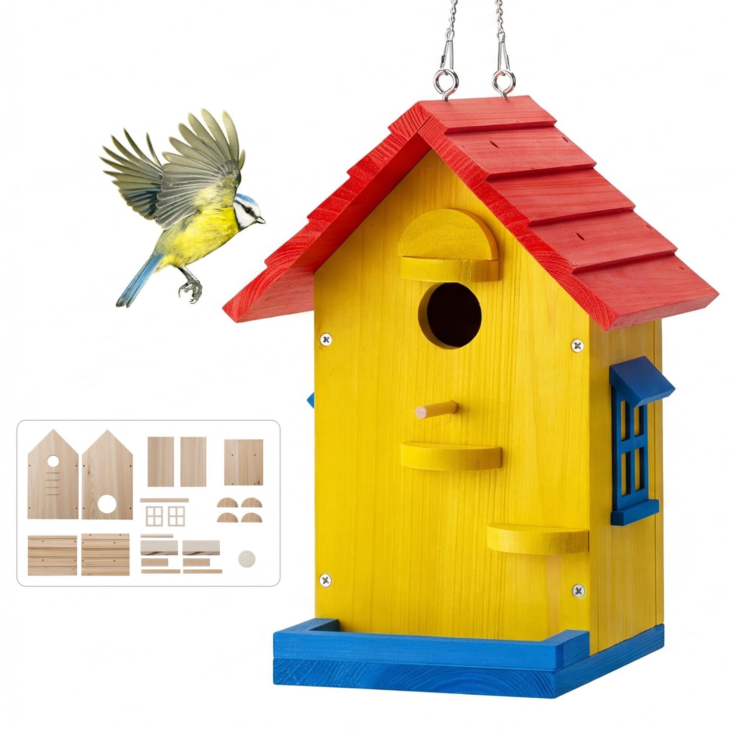 DIY Wooden Bird House Kit–Unfinished Natural Wood Hanging Birdhouse for Outdoor Garden Decor, Creative Craft Set for Kids & Adults