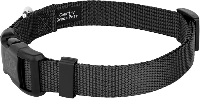 Country Brook Petz - Everyday Nylon Dog Collar and Leash - 10+ Cool Colors (1 Inch, Large, Black)