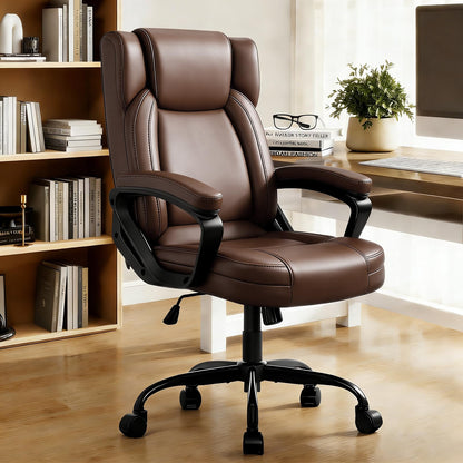 WAYTRIM Ergonomic Office Chair Home Office Desk Chair Comfy High Back Swivel Computer Chair Leather Managerial Executive Rolling Chair with Lumbar Support, Adjustable Height (Brown)