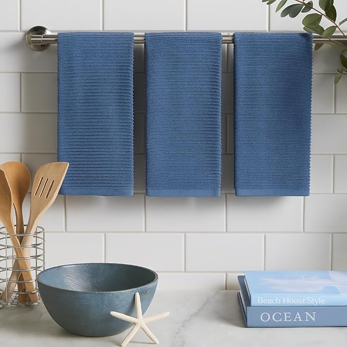 Chambray Light Blue Kitchen Hand Dish Towels: Oversized 28" x 18", 100% Cotton