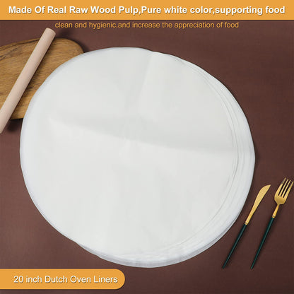 Outus 40 Pcs 20 Inch Disposable Dutch Oven Liners Round Parchment Paper White Baking Paper for Camping Cake Pan Air Fryer Steamer BBQ Party Cakes Pizza Meats and Vegetables