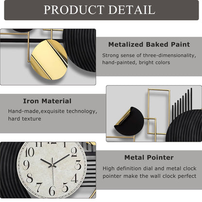 WALL Large Modern Abstract Metal Wall Art, Black and Gold Geometric Circles Wall Decoration, Contemporary Home Decor,59 × 24 in Wall Art for Living Room/Dinning Room/Bedroom/Entryway/Kitchen/Office