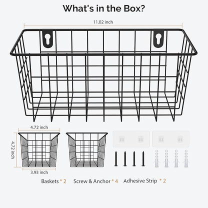MaraFansie Hanging Kitchen Baskets Wire Storage Basket Adhesive and Screws